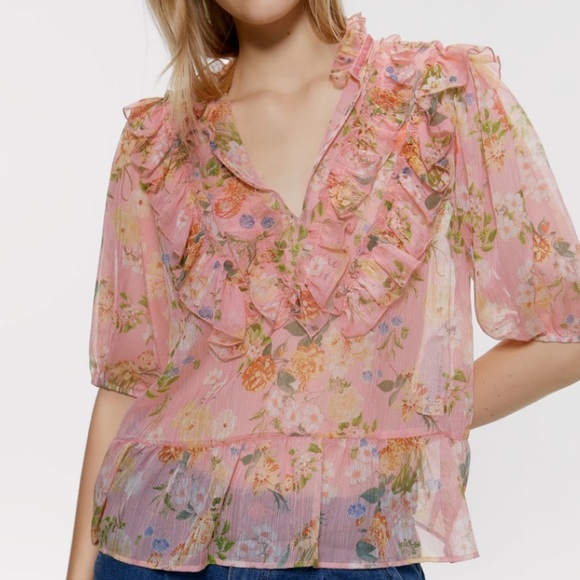 🌞NWT ZARA Pink Floral Long Sleeve - Picture 3 of 6